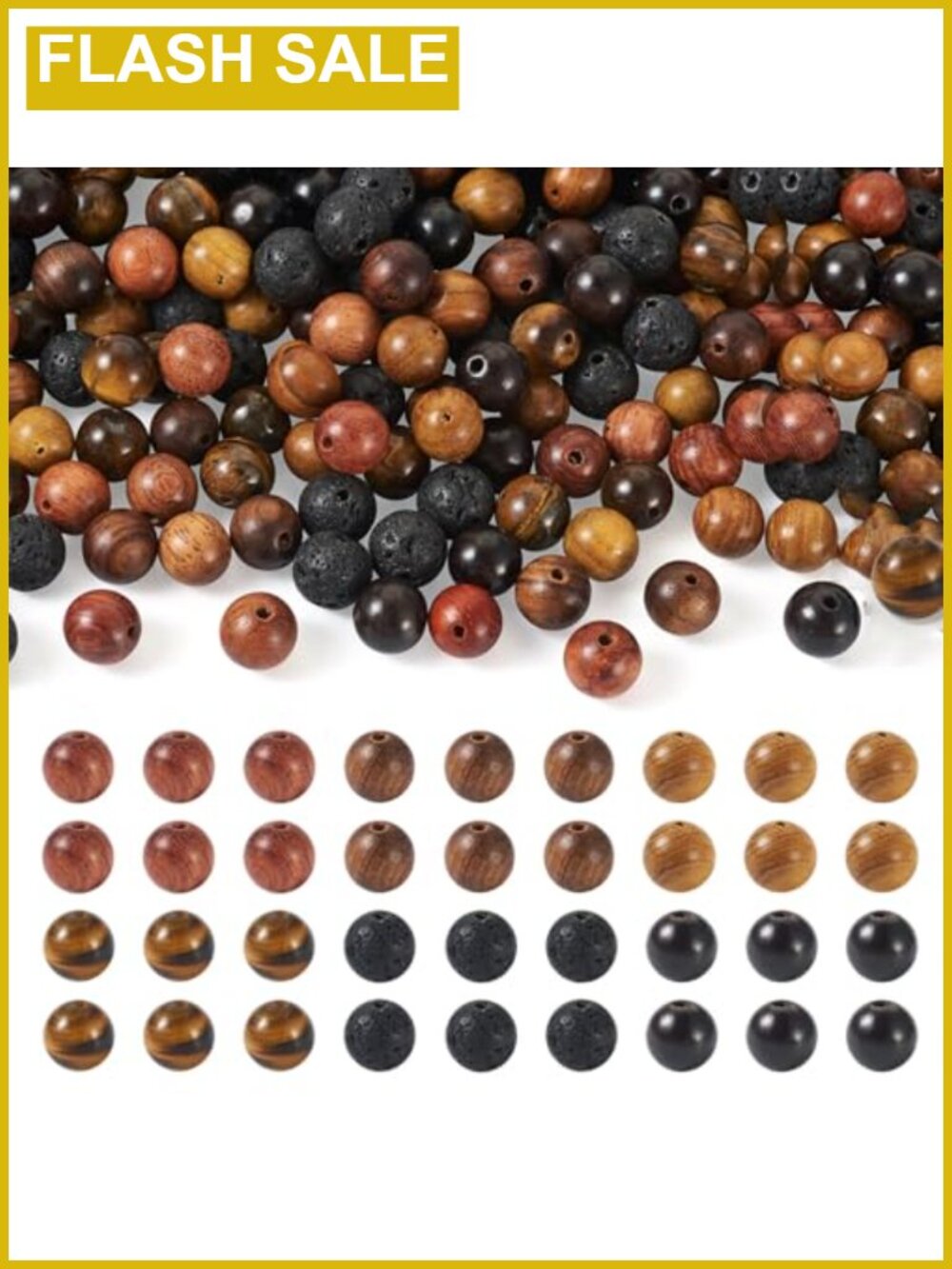 300pc Natural Wood Gemstone Beads Kit 8mm Lava Rock Tiger Eye for Jewelry Making